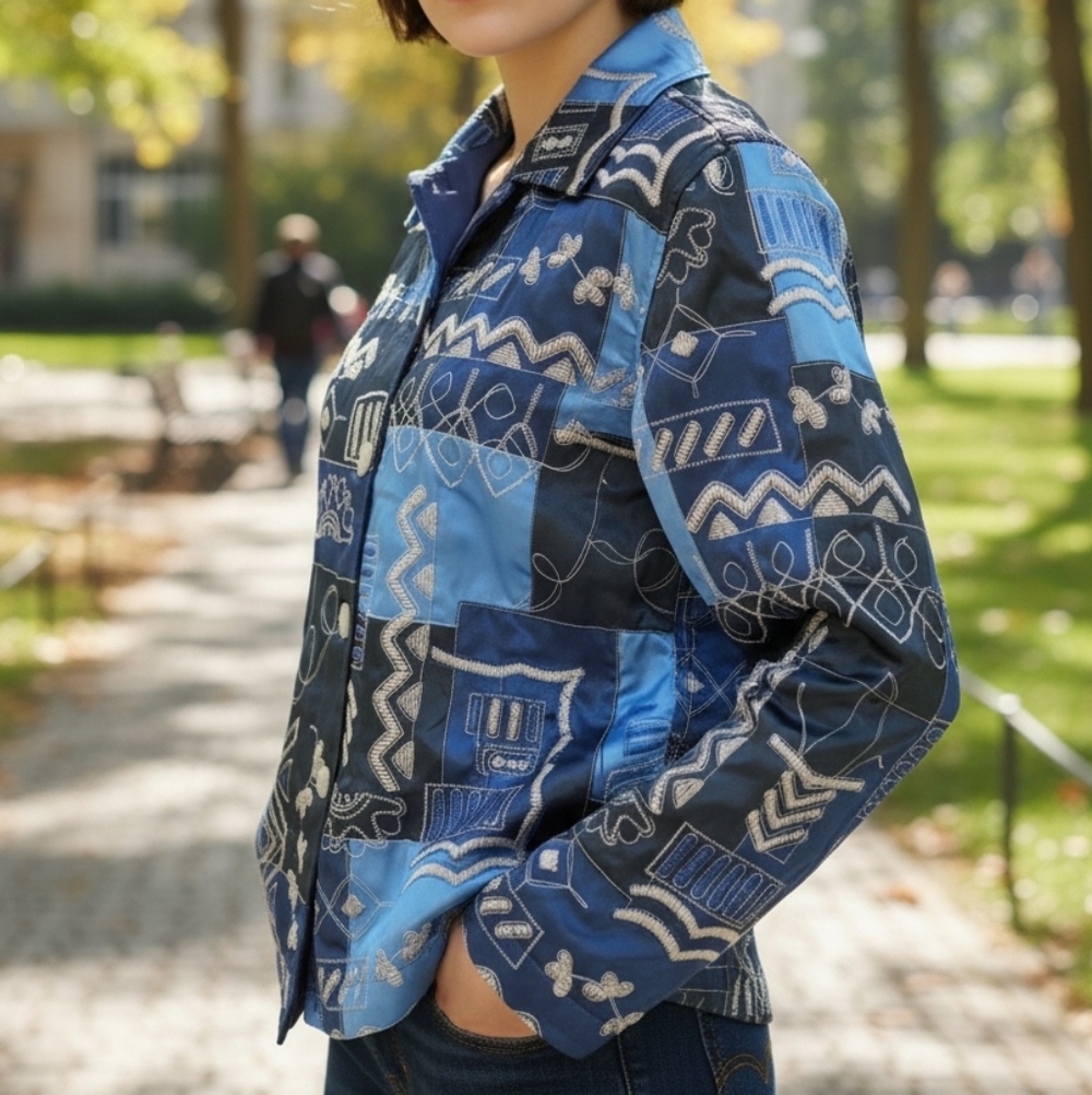 French Laundry Satin Embroidered Patchwork Jacket - image 1